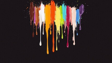 Colorful Paint Drips  Splatters  Ink Splashes on Black Background