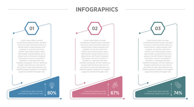 3 points presentation modern template infographic outline style with 3 point stage or step template with slice table box container with dotted line for slide presentation vector