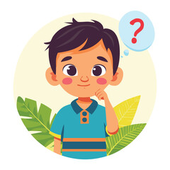 Portrait of a boy with a thinking gesture