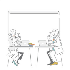 ミドル世代のビジネスパーソン　シンプルでお洒落な線画イラスト