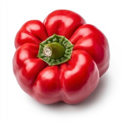 Closeup of a Single Ripe Red Bell Pepper on White Background