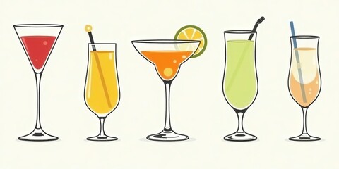 A Colorful Collection of Refreshing Mixed Drinks in Elegant Glassware