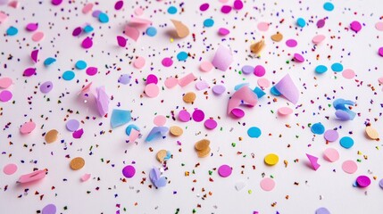 Colorful Confetti Scattered on White Textured Background