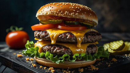 hamburger on a black background