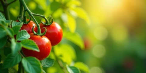 Vibrant Red Tomatoes Ripening on the Vine in a Lush Garden Under the Warm Sunlight