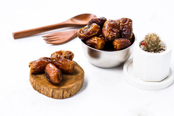 Delicious sweet dates, sweet dried dates that are popular during the month of Ramadan, a typical fruit of the fasting month