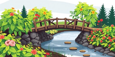 Obraz premium Oregon Bridge Homestead: A Serene Haven Amidst Basil and Natural Beauty