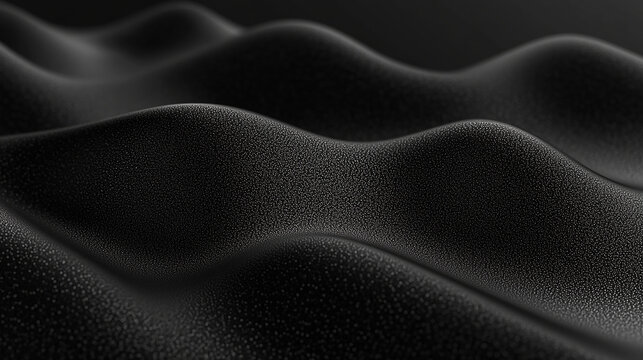 Abstract black textured waves creating a smooth surface with shadows and highlights in a minimalist setting