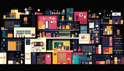 Colorful Modern Interior Design with Geometric Shapes and Patterns