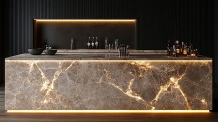 Modern Marble Bar Counter in Dark Interior