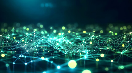 Glowing network of green lights on a dark background