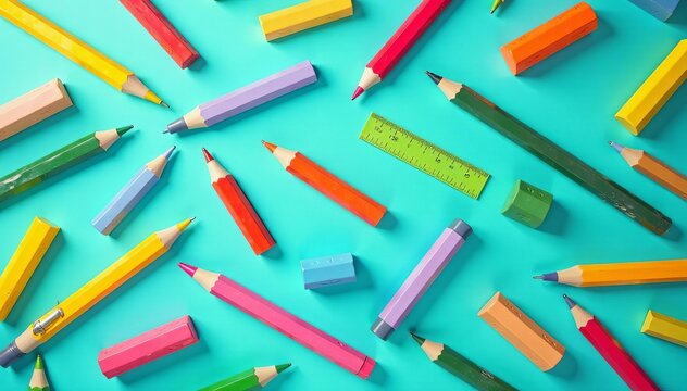 Whimsical seamless pattern featuring pens, rulers, and erasers, seamless, design - Powered by Adobe