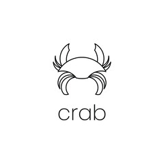 Obraz premium Crab with icon or logo shape, black outline style with text, flat design