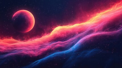 Cosmic nebula swirls, red planet, starry background, space art, sci-fi backdrop