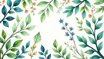 Fototapeta premium Elegant Watercolor Floral Frame with Delicate Branches and Blossoms, Perfect for Invitations, Cards, or Decorative Purposes