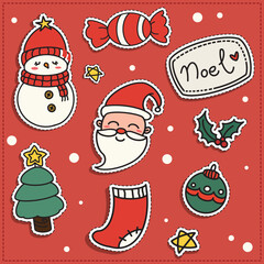 Christmas cute doodle element icon background vector Xmas hand drawn illustrator
