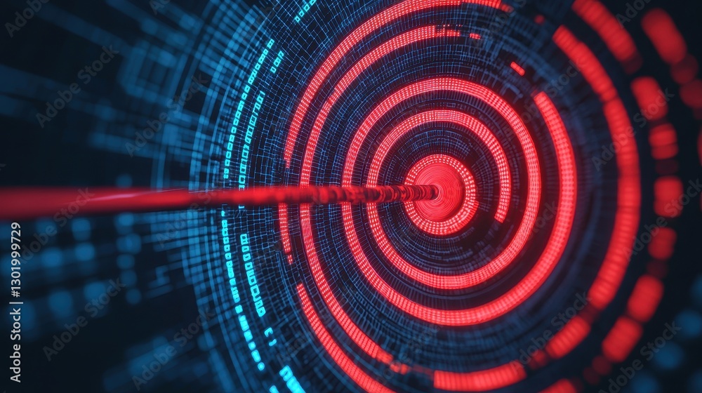 Poster abstract digital background with red and blue circles and data signals representing technology and i