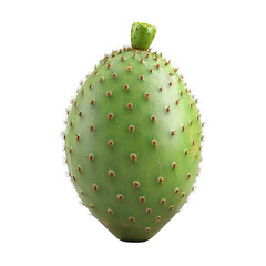 This image displays a fresh, green cactus fruit with numerous spines, isolated on transparent background.