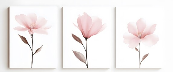 Obraz premium Delicate Pink Floral Triptych Canvas Wall Art