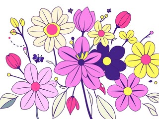 Spring's Embrace: Modern Floral Art with Geometric Lines