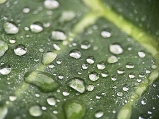 Macro Shot of Dewdrops on a Green Leaf