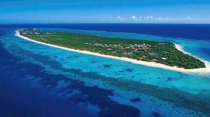 Aerial View of Tropical Island Surrounded by Crystal Clear Water