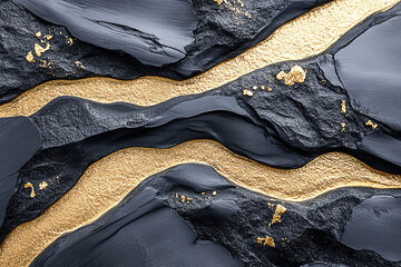 Abstract design featuring black and gold textures creating a flowing river-like pattern