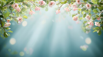 Obraz premium Pink Blossom Branches and Soft Sunlight Background