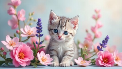 Adorable Kitten Amidst Delicate Spring Blossoms, a Symbol of New Beginnings and Gentle Beauty