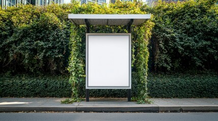 Blank Billboard Mockup  Bus Stop Ad  Urban Greenery  Outdoor Advertising Space