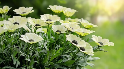 Blooming Pale Yellow Osteospermum Flowers in Garden