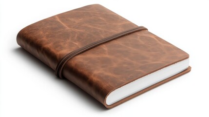 Brown Leather Bound Notebook on White Background