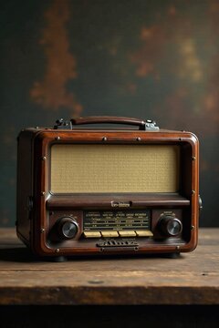 Retro tabletop radio with dials and knobs on rustic wooden surface, retro, knobs, vintage