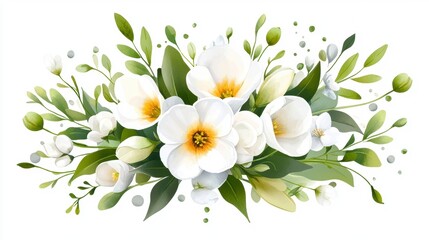 Fototapeta premium Elegant White Flower Bouquet with Green Leaves
