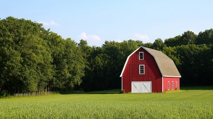 Obraz premium Picturesque Red Barn in a Verdant Field