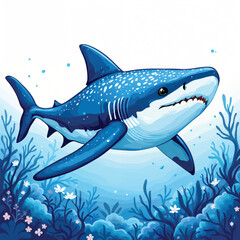 Obraz premium Colorful Marine Life Illustration with Shark