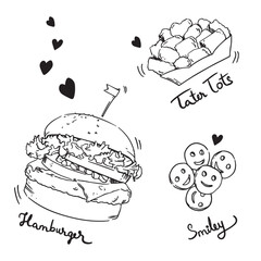 Fast food hamburger line sketch doodle hand drawn vector illustrator element 
