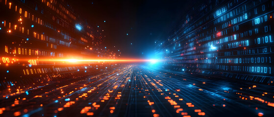 Obraz premium Digital data highway, binary code flow