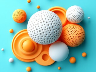 Dynamic Composition of Spherical Forms on Azure Background, Studio Shot
