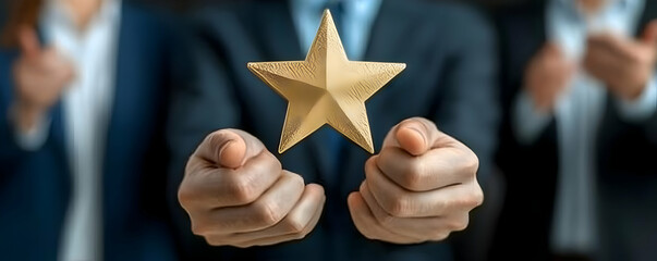 Team showing golden star, success