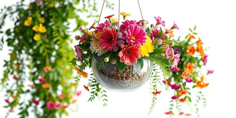 Obraz premium Floral Cascade: Breathtaking Displays of Blooms in Airy Containers