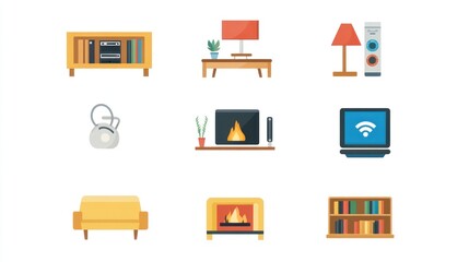 Home Interior Icons Flat Style