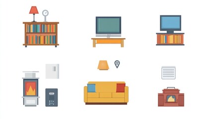 Home Decor Icons Flat Style