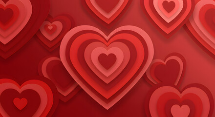 Abstract red hearts valentines day romantic love background design card on transparent background