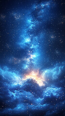 A stunning view of a bright, majestic galaxy filled with twinkling stars in the night sky, showcasing the beauty and vastness of deep space in an awe-inspiring astronomical display.

