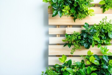 Fototapeta premium Lush Green Plants on Wooden Wall Decor
