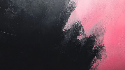 Abstract painting featuring bold black and pink brush strokes blending seamlessly, creating depth
