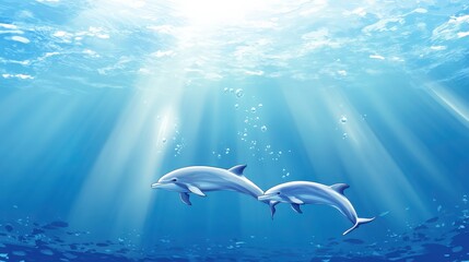 Dynamic Marine Animals Swimming in Clear Waters