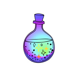 Old magic bottle. Hand drawing sketch. Art line. Vector illustration. Retro style.	