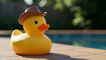 Cowboy rubber duck by the poolside